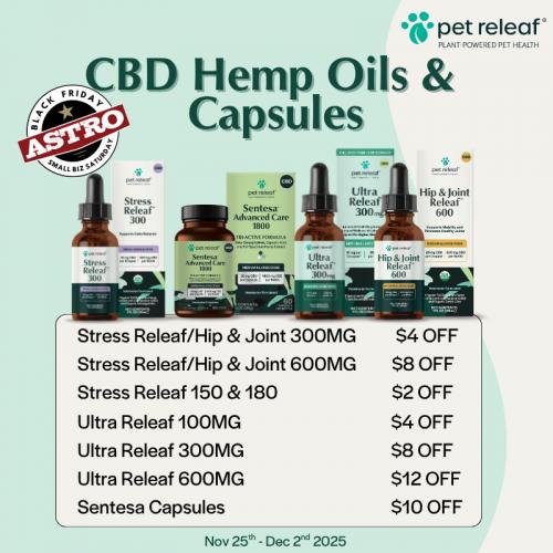 Pet Releaf | Black Friday | Dollars OFF Select Oils and Sentesa