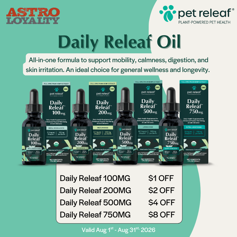 Pet Releaf Daily Releaf oils are your pet's one stop shop. This CBD formula supports mobility, calmness, digestion, and skin irritation. An ideal choice for general wellness and longevity.
