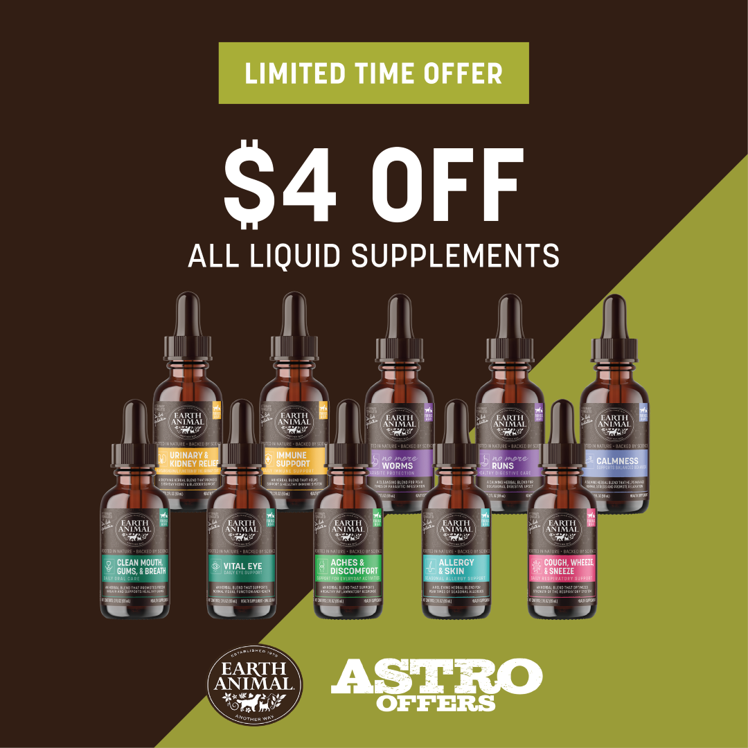 Support your pet's wellness naturally with $4 OFF all organic Liquid Supplements! From immune support to digestive health, find targeted solutions for your furry friend's needs through December 31!
