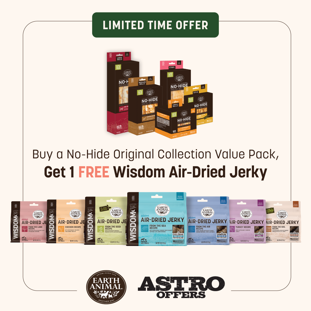 The perfect pairing for treat lovers! Grab a No-Hide Original Collection Value Pack and get a FREE Wisdom Air-Dried Jerky - premium, air-dried treats pets crave.
