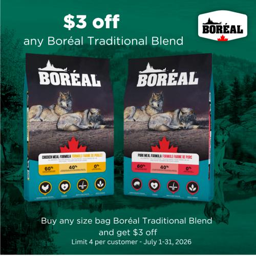 Traditional Blend Dog Food comes in 2 great flavors - Pork or Chicken. You can feed most sized dogs at $1 a day with an excellent quality food. in 13.6kg and 16.8kg bags!