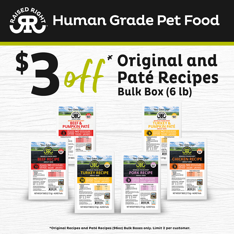 Raised Right is a family owned human-grade pet food company that works with veterinarian, Dr. Karen Becker to formulate limited ingredient recipes that are low in carbs.