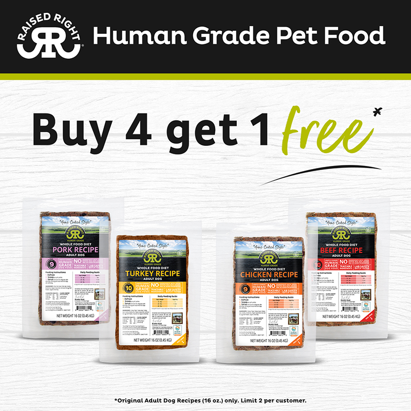 Raised Right is a family owned human-grade pet food company that works with veterinarian, Dr. Karen Becker, to formulate limited ingredient recipes that are low in carbs.
