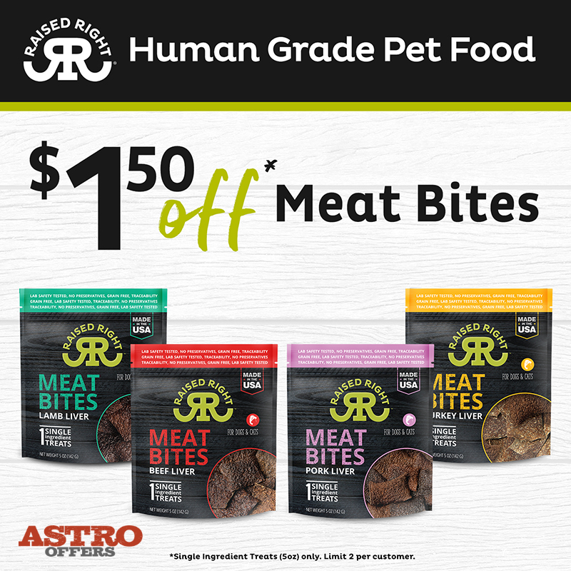 Raised Right's Meat Bites are single ingredient liver treats that are shelf stable, preservative free, and traceable to their source.