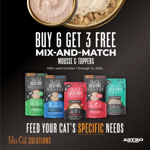 Tiki Cat | Buy 6, Get 3 FREE on Solutions Mousse & Toppers 