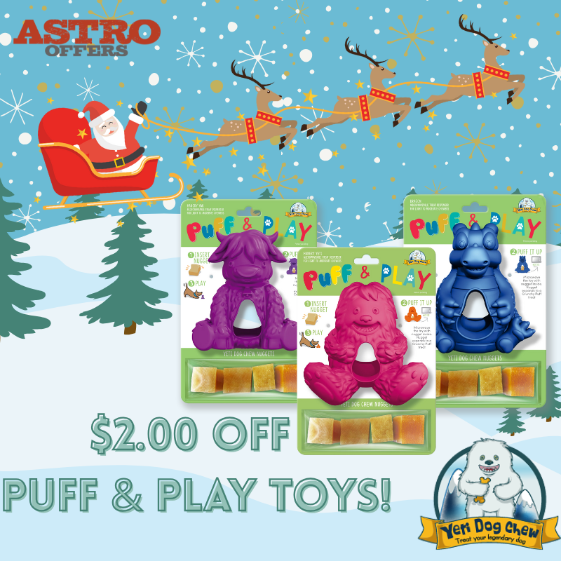 Hangry Yetis, Yaks, and Dragons are on Every Fur-Baby's Wish List This Year!
Make their Howl-idays magical with a Yeti Puff and Play toy and bag of Yak Nuggets they'e dreaming of!