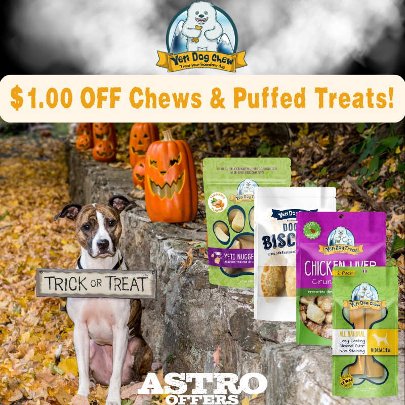 This Howl-a-ween, skip the tricks and bring on the treats! 
Yeti Dog Treats they all howl for!