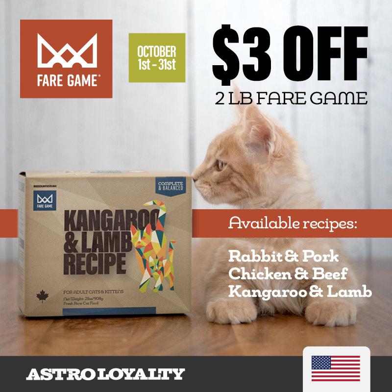 With a unique variety of protein options and blends, Fare Game is fresh food designed to meet the unique nutritional needs of felines. 3 recipes, complete and balanced for kittens to adult cats!