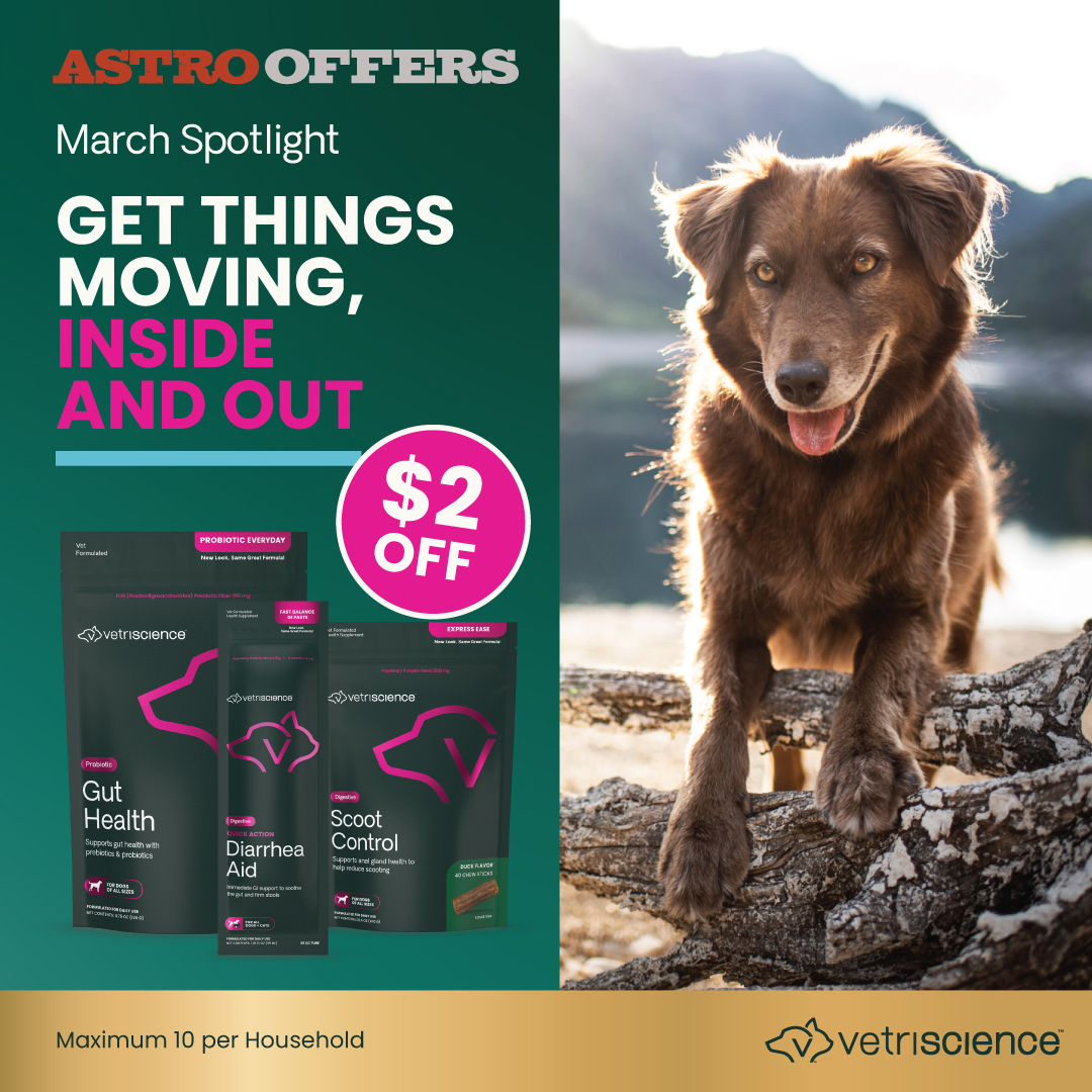 Get Things Moving Inside & Out with VetriScience supplements, veterinarian formulated to support healthy gut function for Dogs & Cats!

