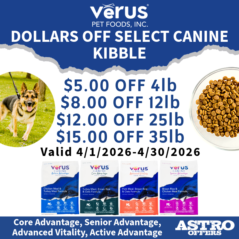 VeRUS Pet Foods l Dollars OFF Select Canine Kibble Formulas