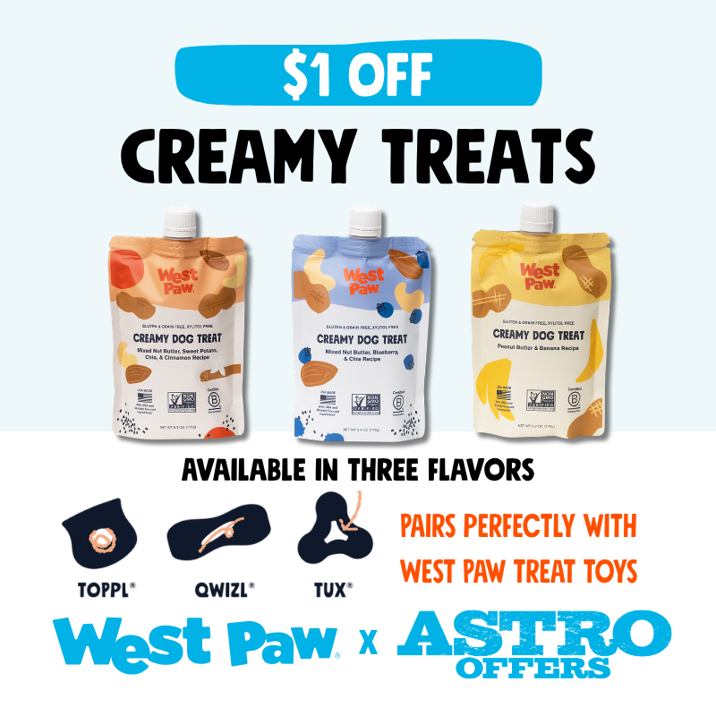 West Paw Creamy Treats: A healthy gourmet upgrade perfect for sneaking into treat toys, dressing up dinner or rewarding the goodest boys and girls on the trail.