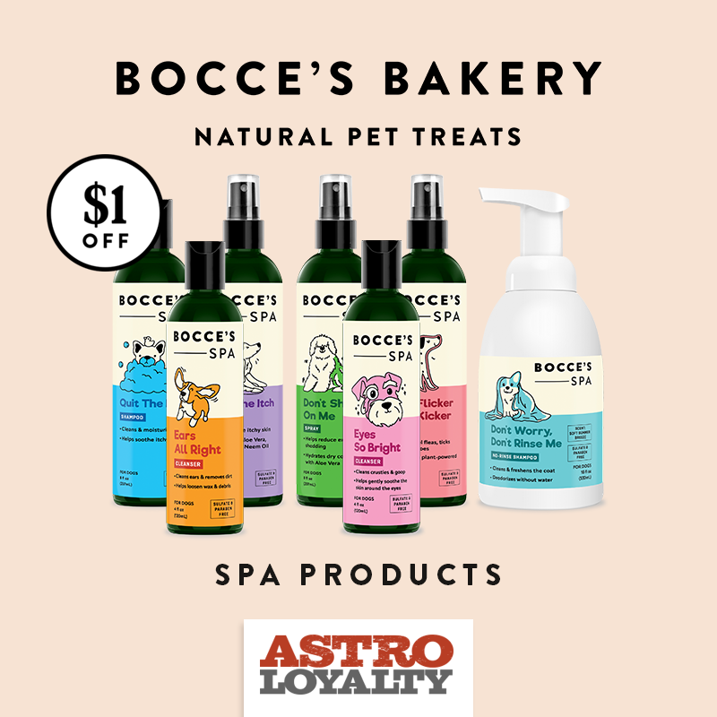 Bocce's Spa is a collection of grooming and skincare products by Bocce's. The line features natural, plant-based items designed to soothe, clean, and maintain your pet's skin and coat