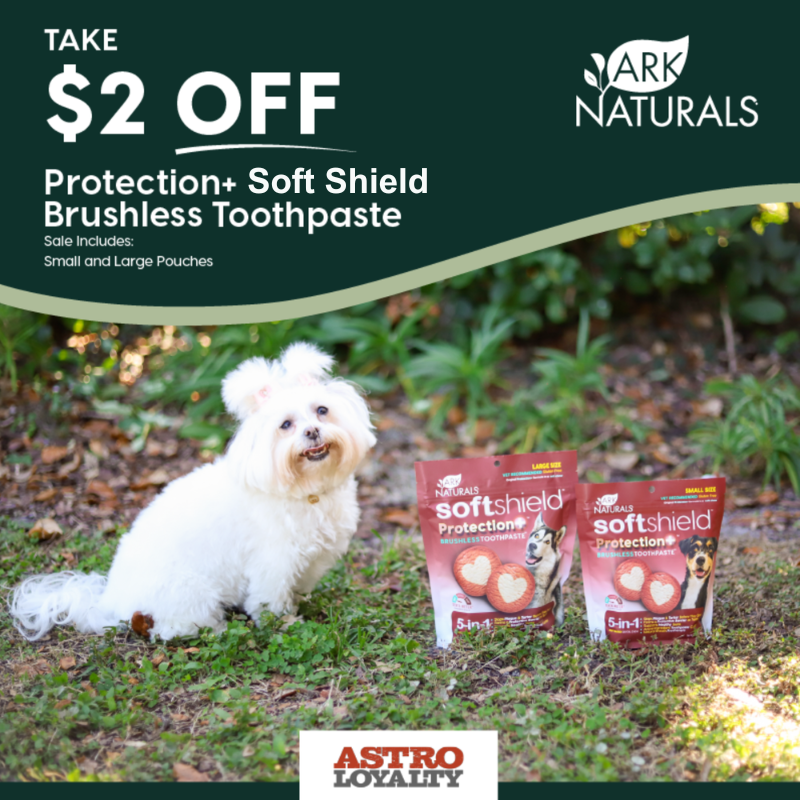 Soft Shield 5-in-1 dental chews have all the same benefits as our original Protection+, plus astaxanthin to increase protective antibodies in the saliva and form a protective barrier on teeth.