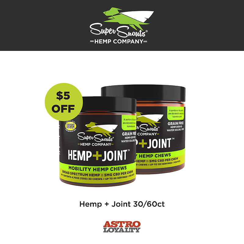 SUPPORT OF NORMAL MOBILITY AND JOINT FLEXIBILITY IN A TASTY SOFT CHEW FOR DOGS AND CATS OF ALL Sizes: Broad Spectrum USA Farmed Hemp : Non Detectable THC : Grain Free : GMO Free