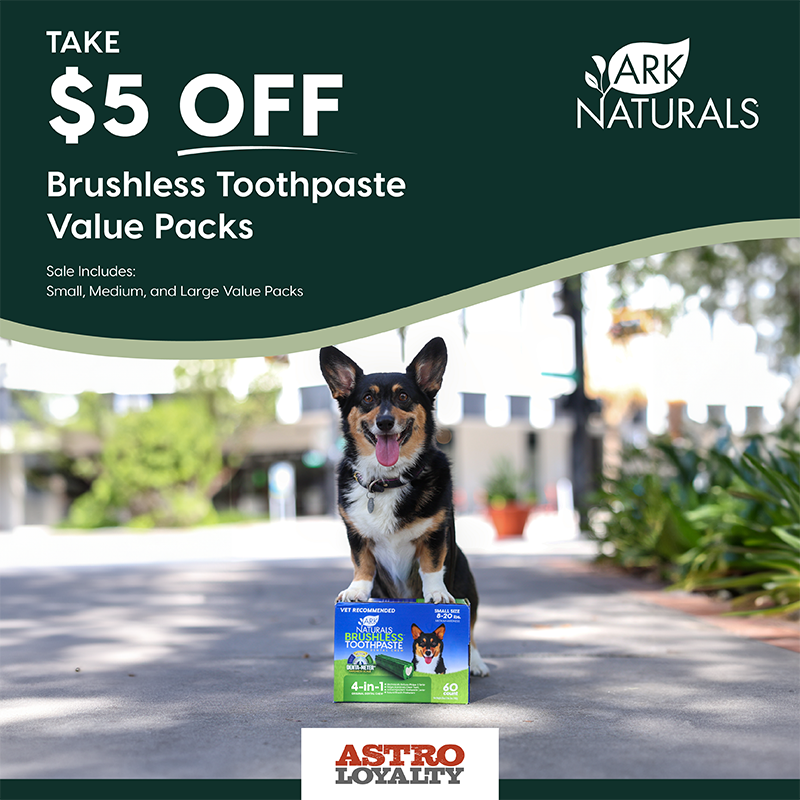 Ark Naturals Brushless Toothpaste dental chews feature high quality ingredients, a unique texture to reduce plaque and tartar, ridges that clean along the gumline, a chewy toothpaste center.