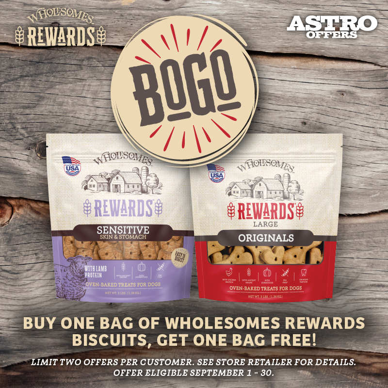 Running low on Rewards? Get 2 bags of Wholesomes Rewards biscuit treats, available in a variety of flavors, shapes, and sizes.
