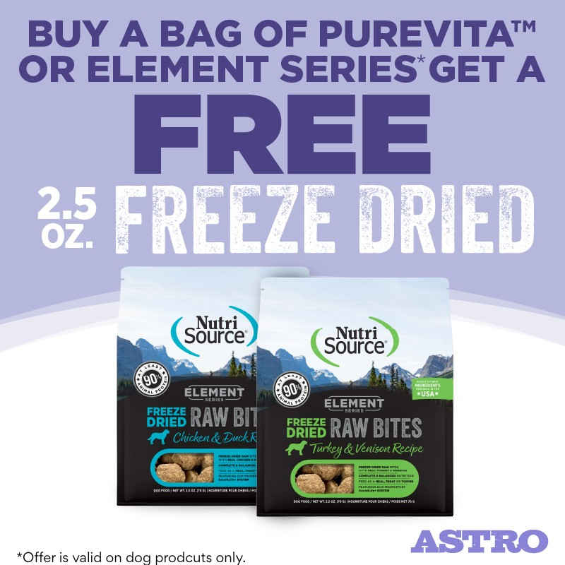 PureVita & Element Series | FREE 2.5oz Elements Freeze Dried Bites for Dogs with Dog Kibble Purchase