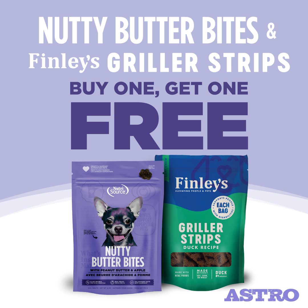 NutriSource & Finley's | Buy 1, Get 1 FREE on Nutty Butter Bites & Finley's Griller Strips