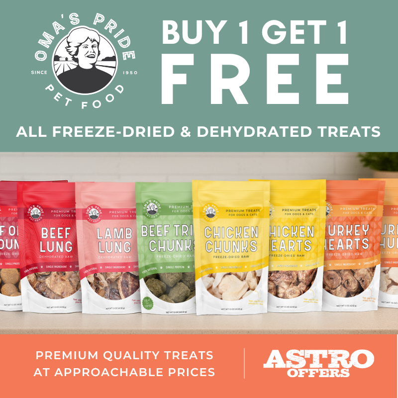 What better way to spoil your pup than extra treats! Oma's Pride treats are single ingredient US Sourced and Produced.