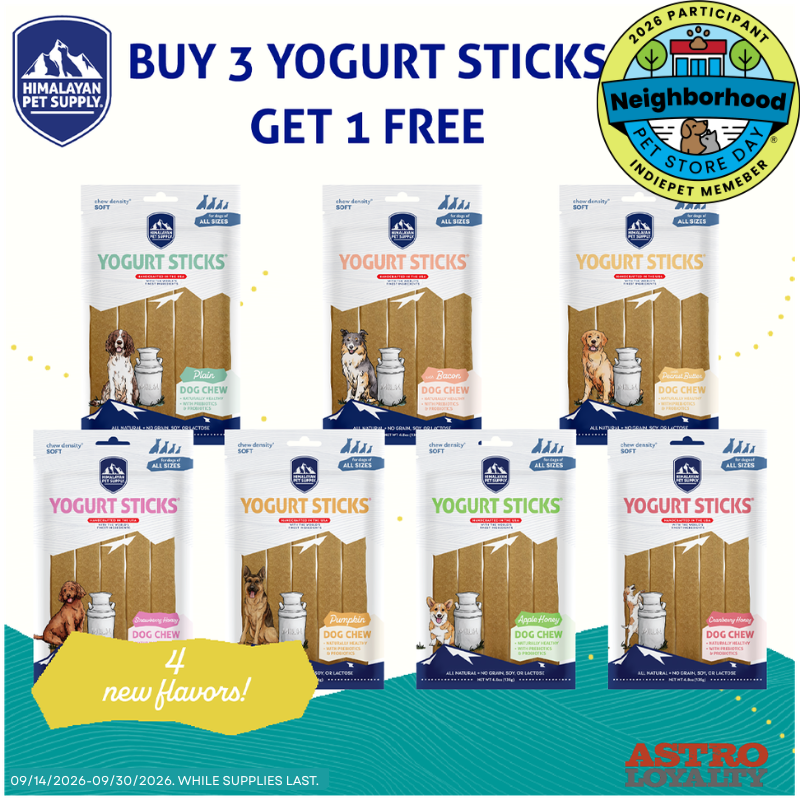 Yogurt Sticks are a health-and-wellness treat for dogs, loaded with Prebiotics and Probiotics that strengthen your pup's gut health and support building a balanced digestive system.