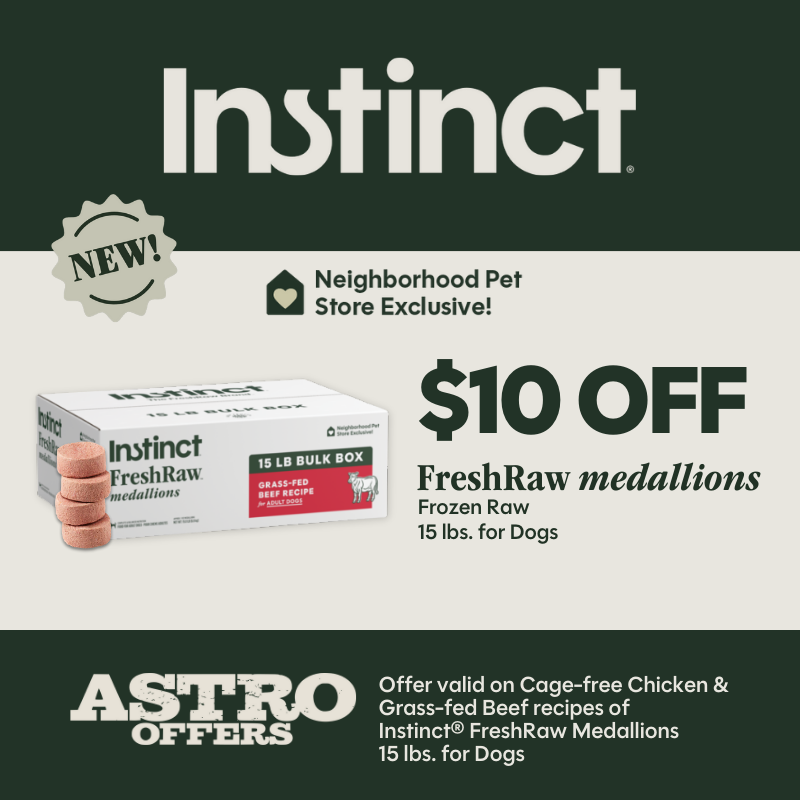 Available in Grass-fed Beef or Cage-free Chicken recipes, Instinct FreshRaw Bulk Boxes bring the uncompromised nutrition of raw in a convenient 1 oz Medallion for easy portioning at a value price!