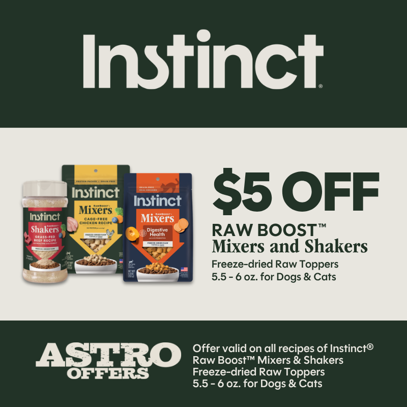 Top your dog or cat's meal with raw! Choose from a wide variety of Instinct Raw Boost Mixers and Shakers for Dogs or Cats to increase mealtime happiness. All natural, 100% raw pieces 