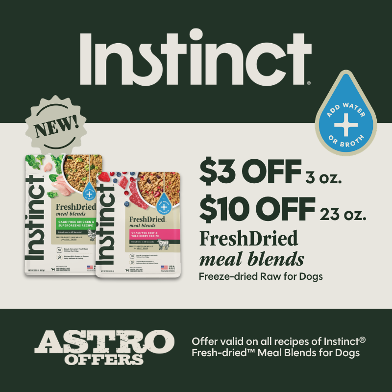 Fresh without the fridge! Rehydrate with water or pair with Instinct Bone Broth for a fresh meal in only 60 seconds!