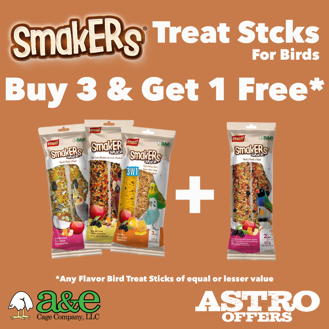 A&E Cage Company | Buy 3, Get 1 FREE on Smakers Treat Sticks for Birds