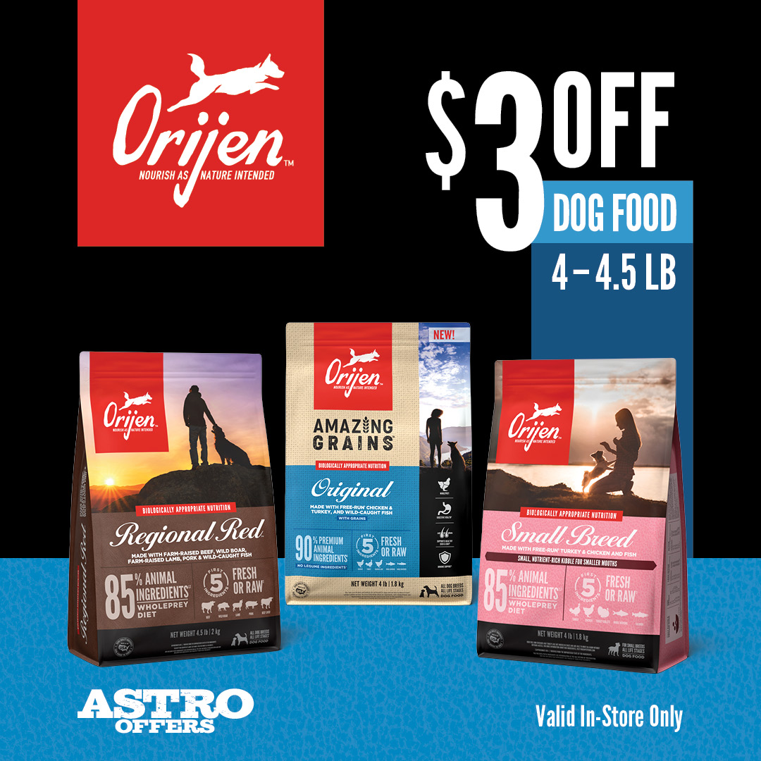 As the fullest expression of Biologically Appropriate nutrition, ORIJEN diets feature unmatched amounts of WholePrey animal ingredients, providing the protein-rich food your dog was born to eat.