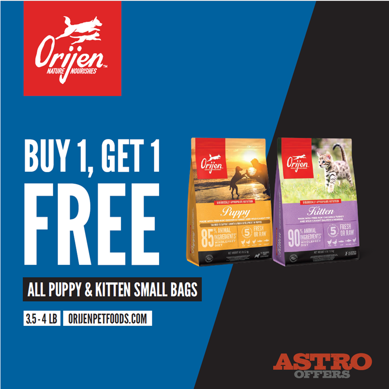 ORIJEN | Buy 1, Get 1 FREE on Small Bags of Puppy or Kitten Kibble