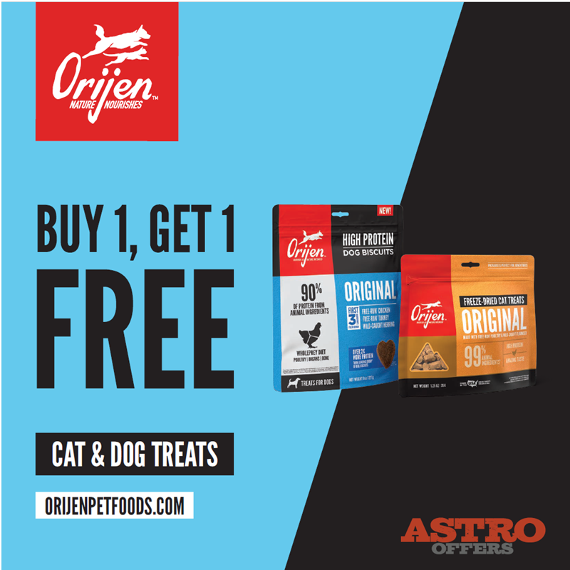 ORIJEN | Buy 1, Get 1 FREE on Dog & Cat Treats!