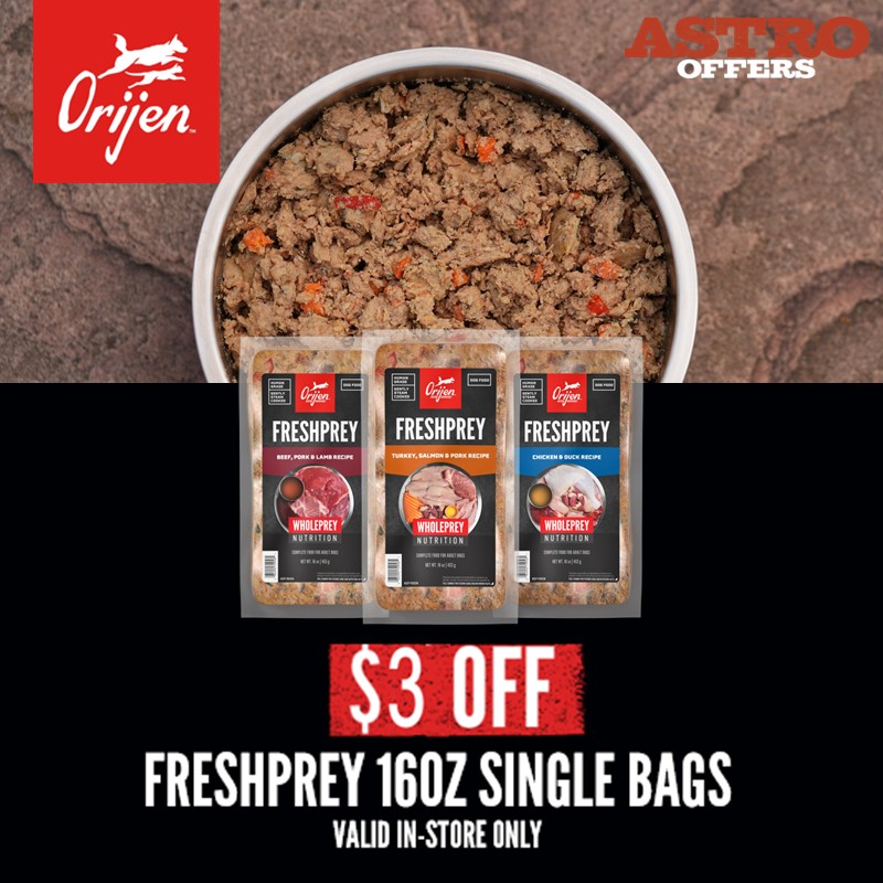 ORIJEN FRESHPREY redefines what fresh dog food should be. With gently steam cooked meat, organs and bone in every bite